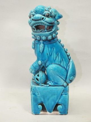 A Good Chinese Turquoise Porcelain Figure Of A Seated Dog Of Foe 19thc