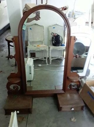 Antique Dresser Vanity Table Top Mirror Wood No Damage
