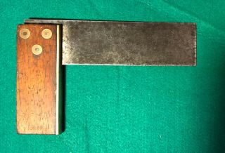 Antique Wood And Brass Carpenters Square 6 " Inch Miter Try Square