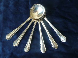Vintage Set Of 6 Silver Plated Dubarry Patterned Dessert/soup Spoons - Epns A1