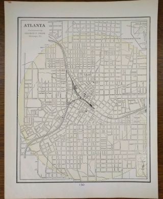 Vintage 1901 Atlanta Georgia Map 11 " X14 " Old Antique Castleberry Hill