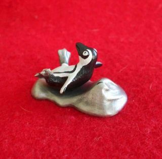 Rare Vintage Small SIGNED Enameled Pewter Image Metal Penguin Figurine c1970s 3