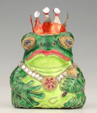 Antique China Cloisonne Enamel Statue Pendant Handmade Old Frog Emperor Collec