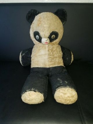 Antique Vintage Panda Bear Black White Stuffed Teddy Bear