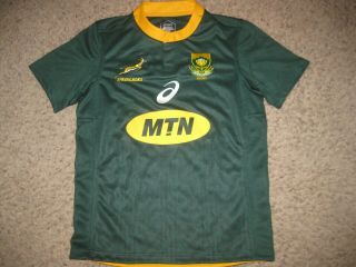 South Africa Springboks Asics Team Rugby Jersey S Green & Yellow Vintage Rare