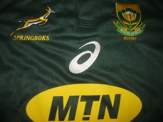 South Africa Springboks Asics Team Rugby Jersey S Green & Yellow Vintage Rare 3