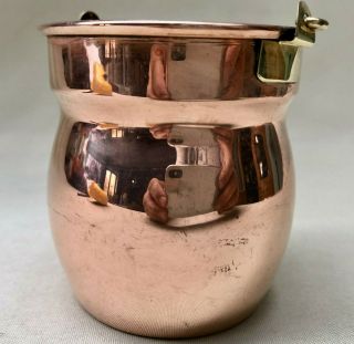 Vintage French Small Round Copper Jardiniere Plant Pot With Brass Handle