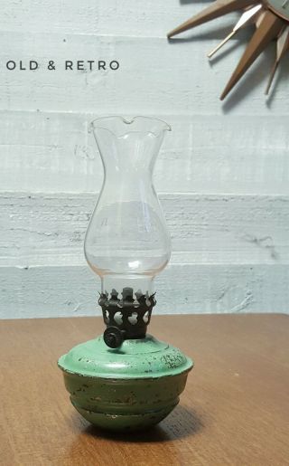 Vintage Kelly Nursery Oil Lamp With Glass Funnel Shade Pixie Enamel Steel