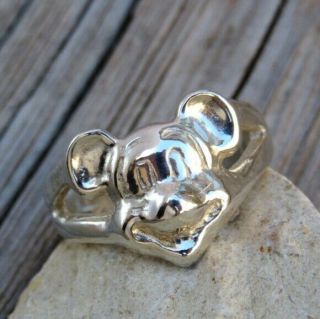 Rare Vintage Sterling Silver Disney Mickey Mouse Head & Hands Adjustable Ring