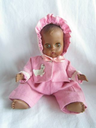 Vintage Rare Vogue Black Ginnette Baby Doll - 8 1/2 " Tagged Pink Outfit