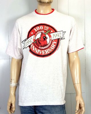 Vtg 80s 90s Rare 1992 St.  Louis Cardinals 100th Anniversary T - Shirt 2 Ply Mlb Xl