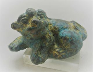 Very Interesting Ancient Near Eastern Bronze Beast Statue With Gold Gilt