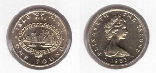 Isle Of Man - Rare 1 Pound Unc Coin 1983 Year Km 109 Peel Ship