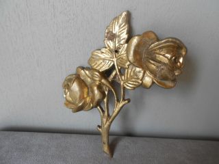 French Vintage Bronze Floral Plaque Pediment - Roses - 7 " H