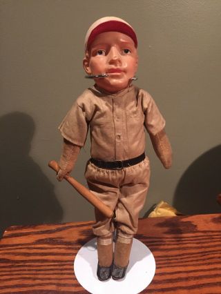 Antique 1920’s ? Baseball Player Doll Celluliod Head Wood Bat