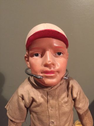 Antique 1920’s ? Baseball Player Doll Celluliod Head Wood Bat 2