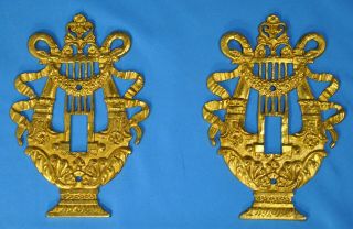 2 Vintage Brass Light Switch Plate Covers Harp Lyre Design Made In Italy
