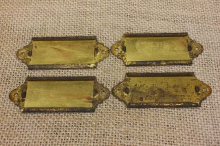 4 Old Card Holders Name Plates 15/16 X 2 1/2” Solid Tarnished Brass Vintage