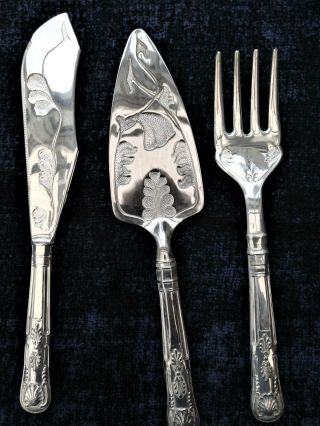 Vintage Decorated 3 Piece Silver Plated Serving Set
