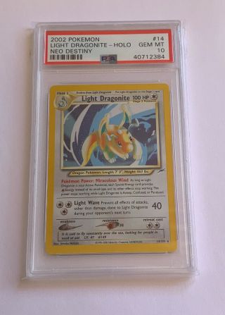 Psa 10 Gem Light Dragonite 14/105 Neo Destiny Holo Rare Pokemon Card