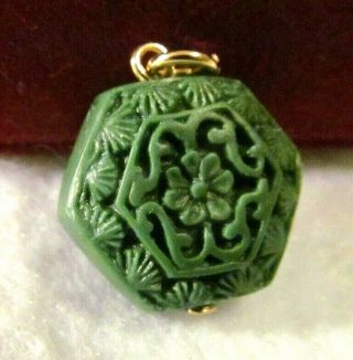 Rare Vintage Antique Intaglio Carved Green Cinnabar Gold Charm Fob