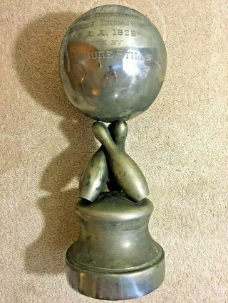 Vintage Rare 1926 Bowling Trophy - Wallace Bros Silver Plated? - 17 " Tall -