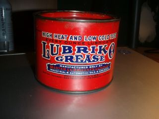 Vtg Antique Lubriko Grease Lubricant Automotive Garage Tin Nearly Full