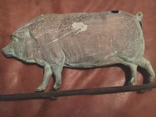 Antique Cast Iron Zinc Weathervane Arrow W/ Tin Pig with Curly Tail RARE 3