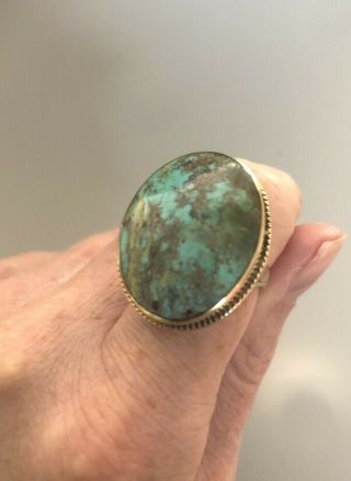 9ct Solid Gold Large Blue Turquoise Stone Ring Vintage 18ct Rare