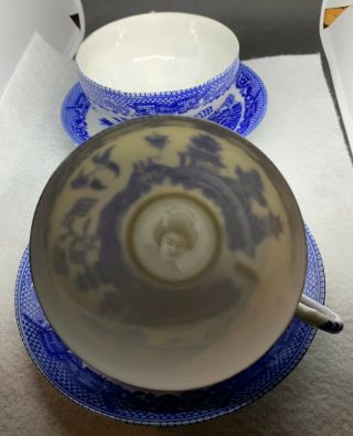 Vintage Blue Willow Lithopane (geisha Girl) Cup And Sauce Set Of Two
