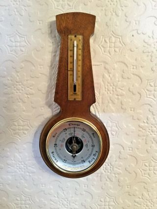 Vintage Shortland Bowen Smiths Solid Wood Banjo Wall Barometer & Thermometer
