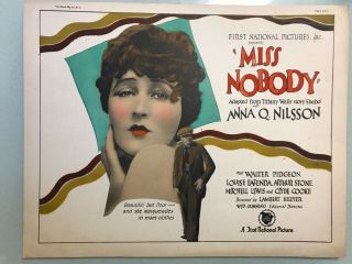 Antique Movie Poster.  “miss Nobody”.  1926.  11 X 14”.