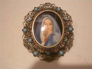 800 Silver Rare Antique Victorian Turquoise Photo Cameo Pin Brooch/pendant