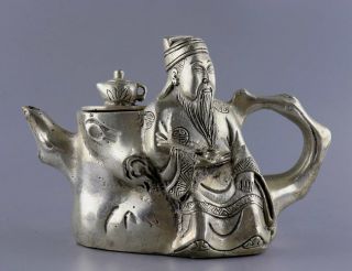 Collect China Antique Tibet Silver Hand - Carved Immortal Moral Auspicious Tea Pot