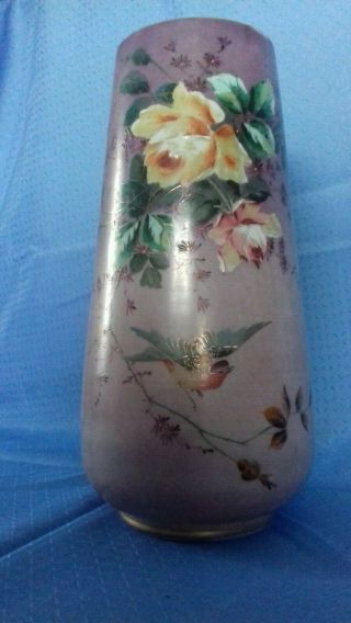 Vintage / Antique Large Hand Painted Vase Opaline French 12 " Flowers