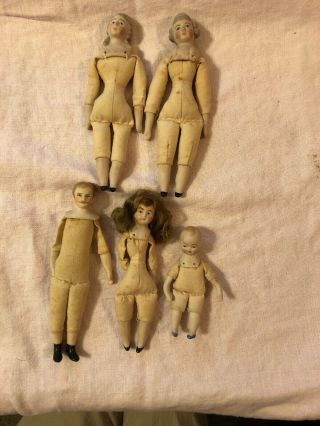Fabulous Vintage Bisque Head/limbs Dollhouse Family Of 5