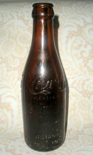 Antique Amber Straight Side Coca Cola Bottle Indianapolis Ind Marked Root