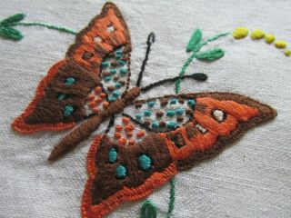 Vintage Hand Embroidered Linen Tablecloth - EXQUISITE BUTTERFLIES WITH FLORAL ' S 2