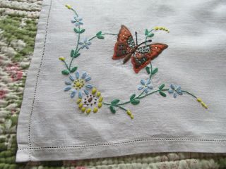 Vintage Hand Embroidered Linen Tablecloth - EXQUISITE BUTTERFLIES WITH FLORAL ' S 3