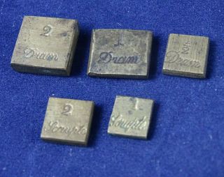Set Of 5 Antique Victorian Square Brass Apothecaries Weights