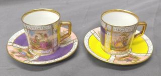 Old Vintage Hand Painted Porcelain Demitasse Cups And Saucers Fsk Czechoslovakia