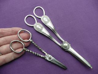 Two Vintage Pairs Of Decorative Silver Plated Grape Scissors