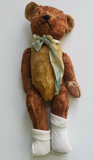 Vintage Large 22 " Fully Jointed Straw Stuffed Teddy Bear