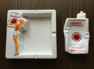 Two Rare Lucky Strike Ashtrays Made Of Porcelain
