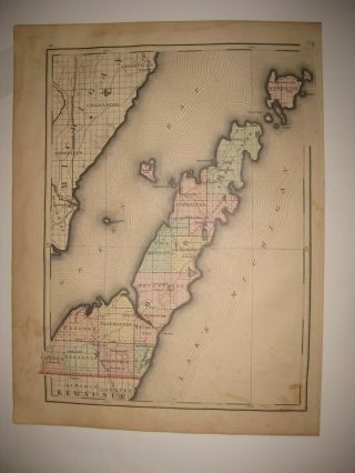 Antique 1876 Door County Wisconsin Handcolored Map Detailed Rare Fine Nr