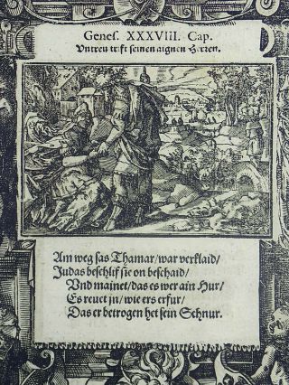 1576 Tob STIMMER - 2 woodcuts Judah and Tamar & Joseph - Mannerist Borders 3