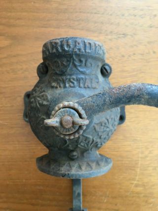 Antique Arcade Crystal Cast Iron Coffee Grinder Wall Mount No Glass 3
