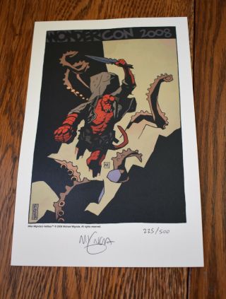 Mike Mignola Signed Autographed Hellboy 2008 Wondercon Print Le 225/500 Rare Htf