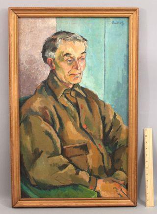 Antique Frederick Buchholz American Modernist Portrait Gentleman Oil Painting