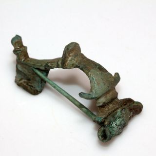 Stunning Roman Bronze Horned Trumpet Fibula Brooch Circa 200 - 300 Ad
